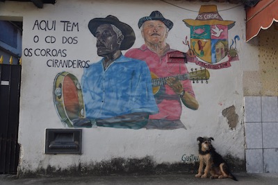 photo d'un chien devant un graffiti